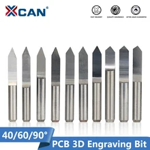 Xcan brocas de gravação em forma de v pcb, 10 peças de 45/60/90 graus 3d cnc broca 3.175mm, haste pcb ferramentas de fresagem esculpida