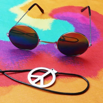

Hippie Dressing Set Hippie Glasses Peace Sign Necklace and Headband Perfect for 60s or 70s Hippie Themed Party Accessories