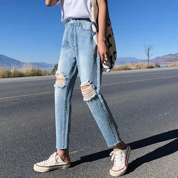 

high waist jeans boyfriend jeans for women korean fashion streetwear Ankle-Length Pants Pencil Pants ripped jeans for women