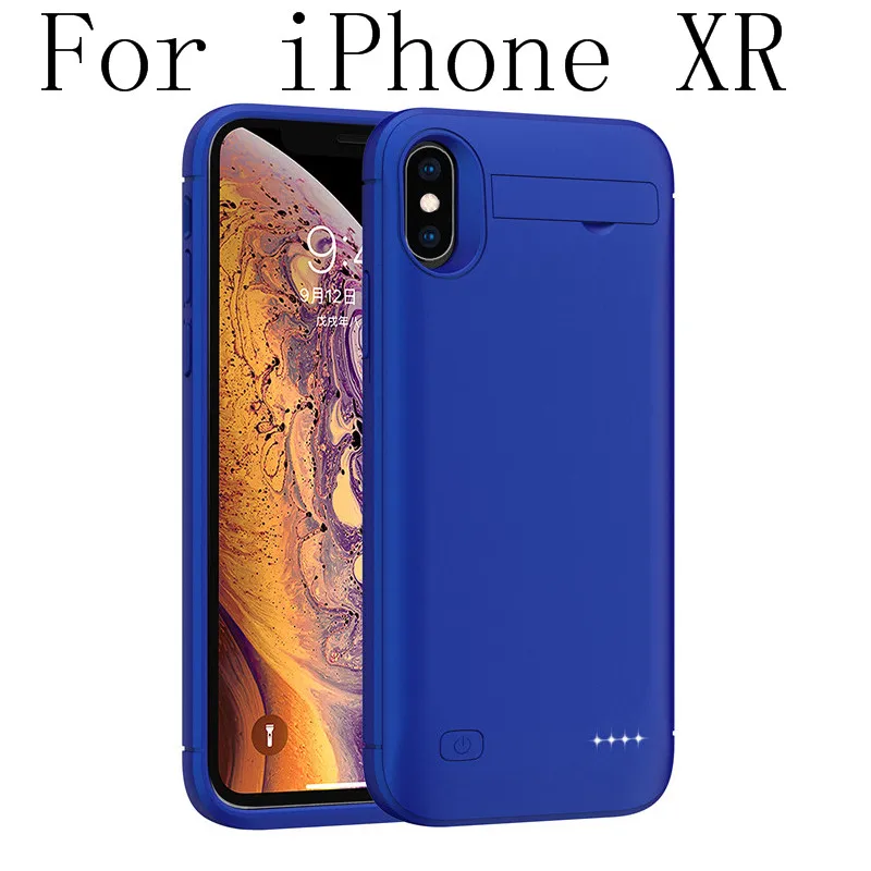 XR-Blue Для iPhone XR чехол для аккумулятора 4500 мАч ударопрочный внешний аккумулятор зарядное устройство чехол для iPhone X XS Max стенд Charing чехол - Цвет: XR-Blue