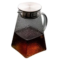 Japanese Style Hammer Glass Water Jug Pitcher with Filter and Cap Teapot Kettle Coffee Cups Set for Gongfu Tea Heated 1500ml 6
