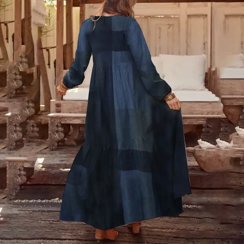 Autumn Long Sleeve Long Maxi Dress WomenPlaid Dress ZANZEA 2020 Casual Summer Sundress Loose Fashion Vestidos Party Robe