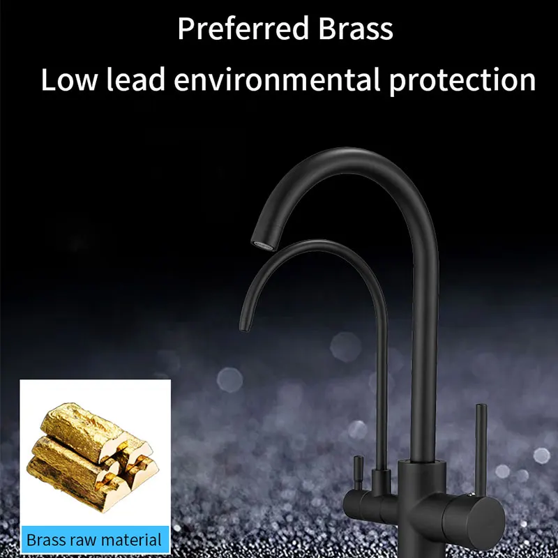 Filter Kitchen Faucets Dual Swive Spout Deck Mounted Mixer Tap 360 Rotation With Water Purification Features Crane Dual Handle