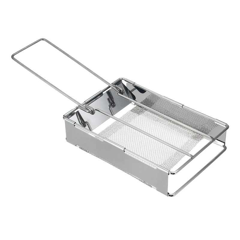 

Silver Stainless Steel Foldable Rectangular Stove Toaster Bread Toast Tray Rack Camping Lightweight Hand-Held Folds Flat Durable