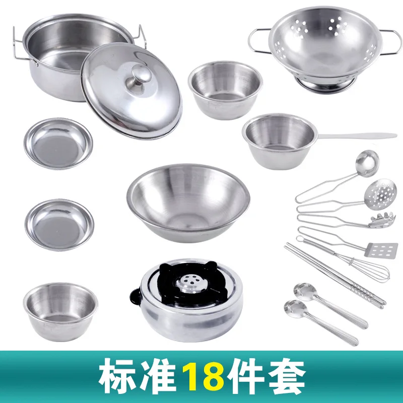 18PC 18 шт. детская мини-кухня игрушка кухонная утварь котелок кастрюля дети ролевые игры повара игрушка Моделирование кухонная утварь игрушки Детский подарок - Цвет: 18PC