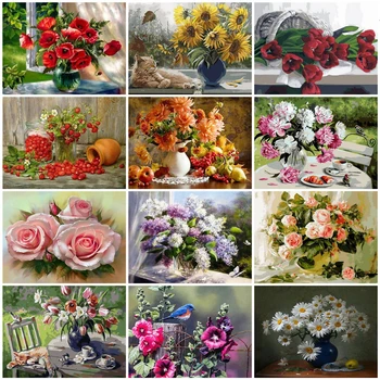 

AZQSD DIY Paint By Numbers On Canvas Kits Flower Acrylic Paint Decoration Coloring By Numbers Vase Unframe Handmade Gift