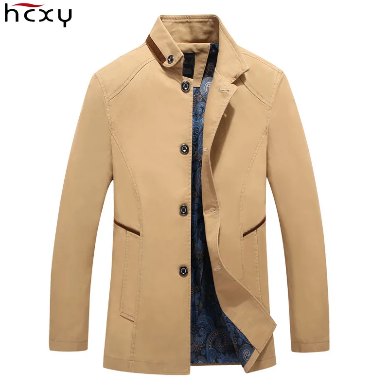 

HCXY High quality 2019 Autumn New Men's Cotton Washed Jackets Coats Men 100% Cotton Male Trench Coat Outwear Man Solid Color