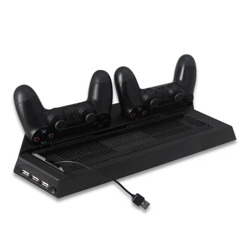 

New PS4SLIM cooling bracket Game Handle Fan Charger Bracket Cooling Station Vertical Stand with 2 Controller Charging Dock 2020
