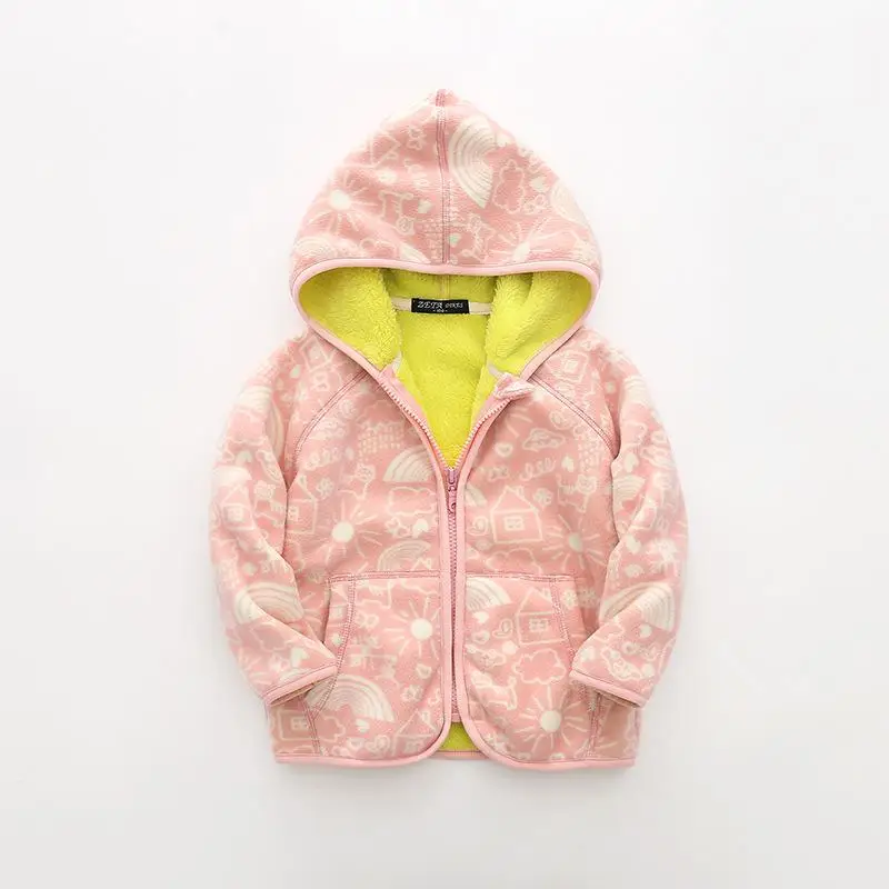 Новинка года, осенняя одежда для малышей флисовая куртка с длинными рукавами и рисунком От 2 до 6 лет, Детские Зимние Теплые Топы, флисовый свитер для мальчиков и девочек - Цвет: pink