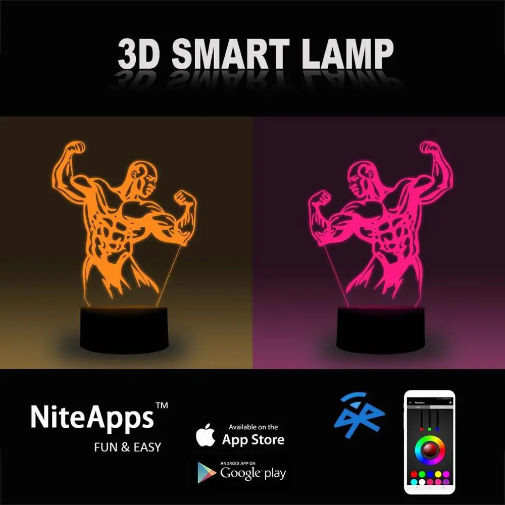 NiteApps 3D Бодибилдинг ночник стол Иллюзия украшение лампа подарок на день рождения приложение/сенсорное управление