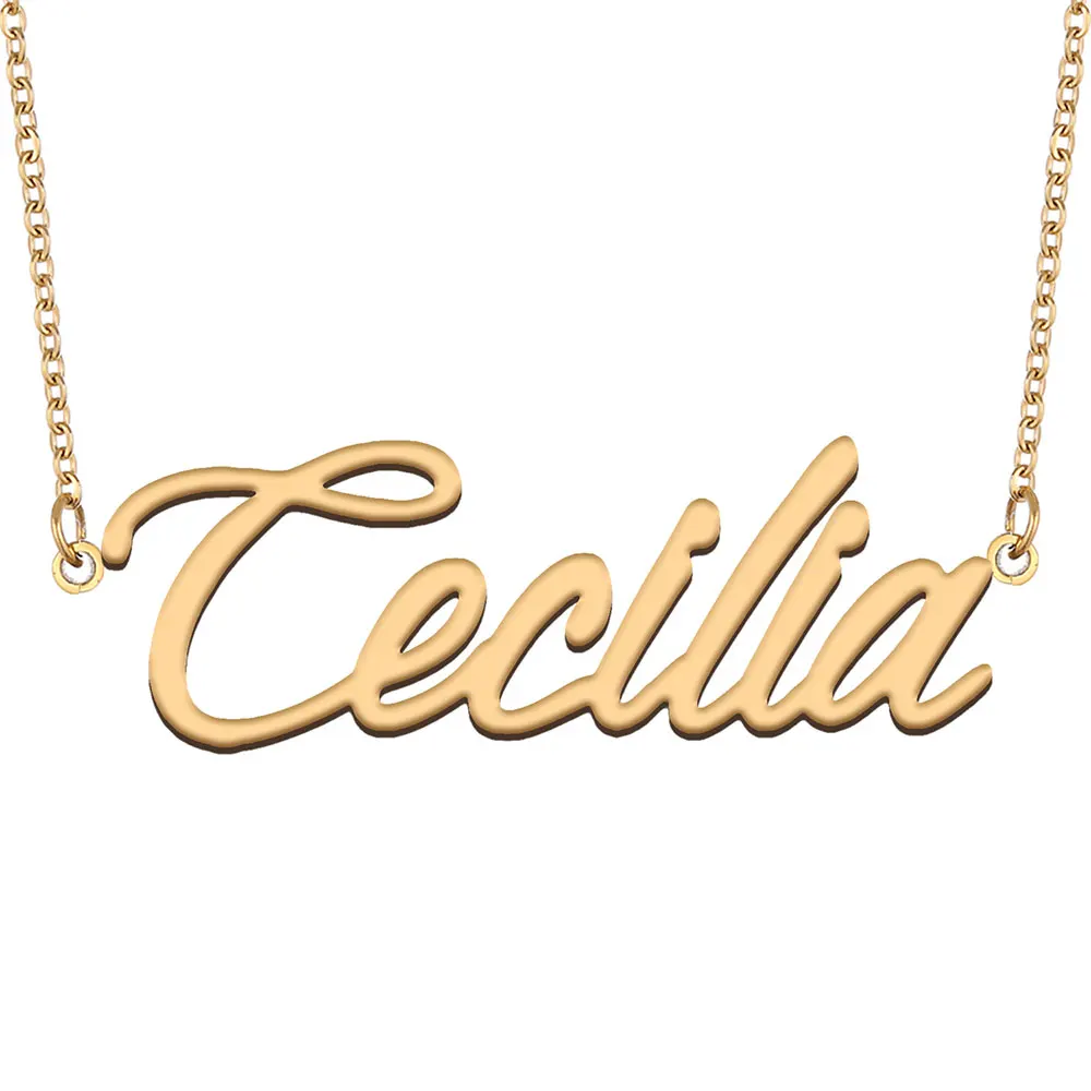 Cecilia Nameplate Necklace For Women Stainless Steel Jewelry Gold
