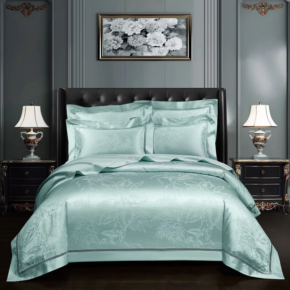 Free Shipping Pure Color Comforter Bedding sets Egyption Cotton Bedsheet Jacquard Quilt duvet Cover 4pcs Article bed sheet