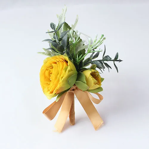 Corsage-4 Йо Чо искусственные подсолнухи жениха бутоньерка Buttonhole желтая бутоньерка Роза мужской свадебный корсаж заколка в виде цветка шелковой ленты Свадебный планировщик Свадебный корсаж цветок - Цвет: Corsage-4