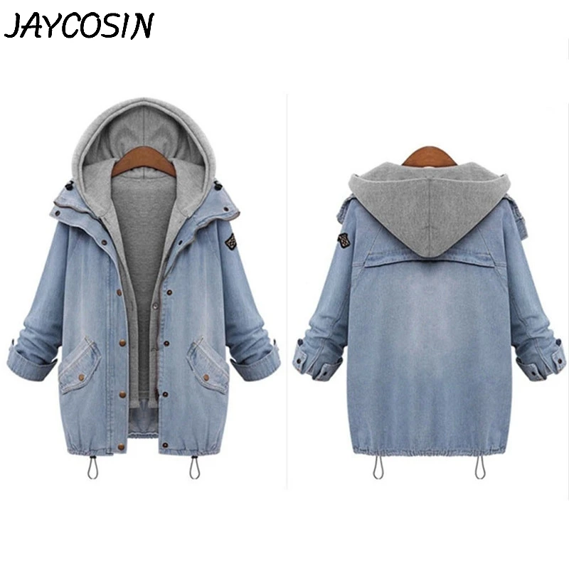 JAYCOSIN, размер, женская джинсовая куртка, карманы, с капюшоном, на пуговицах, Утепленные длинные джинсы, пальто, повседневный Тренч, парка, верхняя одежда, куртка, пальто