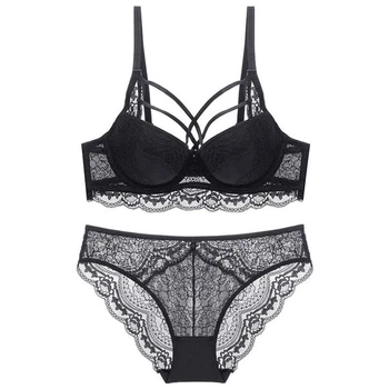 

Woman sexy and charming front cross sexy beautiful back gather bra comfortable breathable support bra set WT050