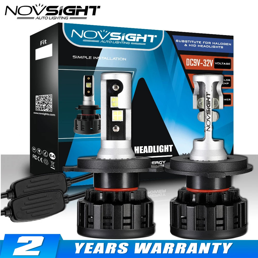 NOVSIGHT 2PCS 60W 18000LM H4 H7 H11 H8 HB4 H1 H3 HB3 9005 9006 9007 H13 Car LED Headlight Bulbs 6500K Cool White Car Lamps