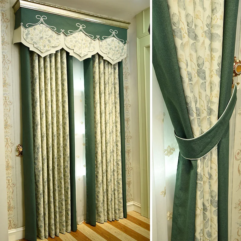 

Green luxury villa embroidered curtains for living room high quality velvet Voile Curtain for Bedroom Window Treatment Drapes