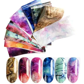

10pcs mixed designs Nail Foil Sticker Set Rainbow Starry sky Japanese style Holographic Paper Decals Nail Art Transfer Sticker