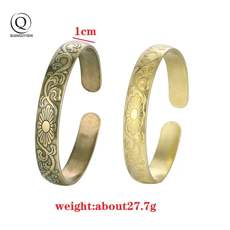 Retro Brass Plum Bossom Pattern Bangle Classic Pure Copper Open Bracelet Ancient Women Wristband Decor Valentine's Day Gifts