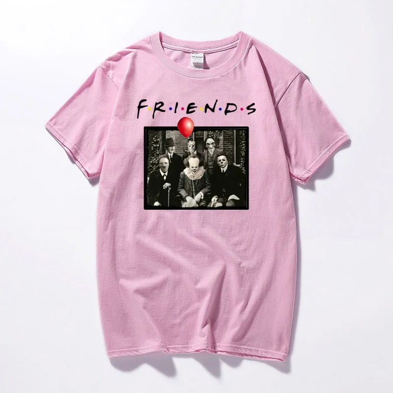 pink Хлопок футболка ужасов друг Pennywise Майкл Майерс Джейсон Вурхис Хэллоуин мужская футболка хлопок мужские и женские футболки - Цвет: pink