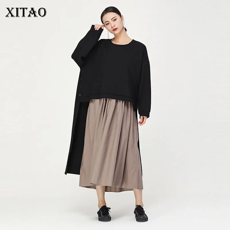 XITAO хит цвет нерегулярное платье Женская мода новинка осень плиссированный пуловер элегантный маленький свежий Повседневный стиль платье GCC1896