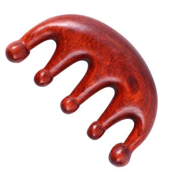 

1Pc Natural Whole Wood Household Portable Wide-tooth Head Meridian Five-tooth Padauk Comb Rhino-horn Padauk Round Bead Hairdress