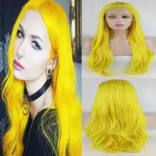 BM натуральный волнистый желтый цвет синтетический 13*4 парик фронта шнурка Glueless термостойкие волокна волос натуральный волос для женщин парики