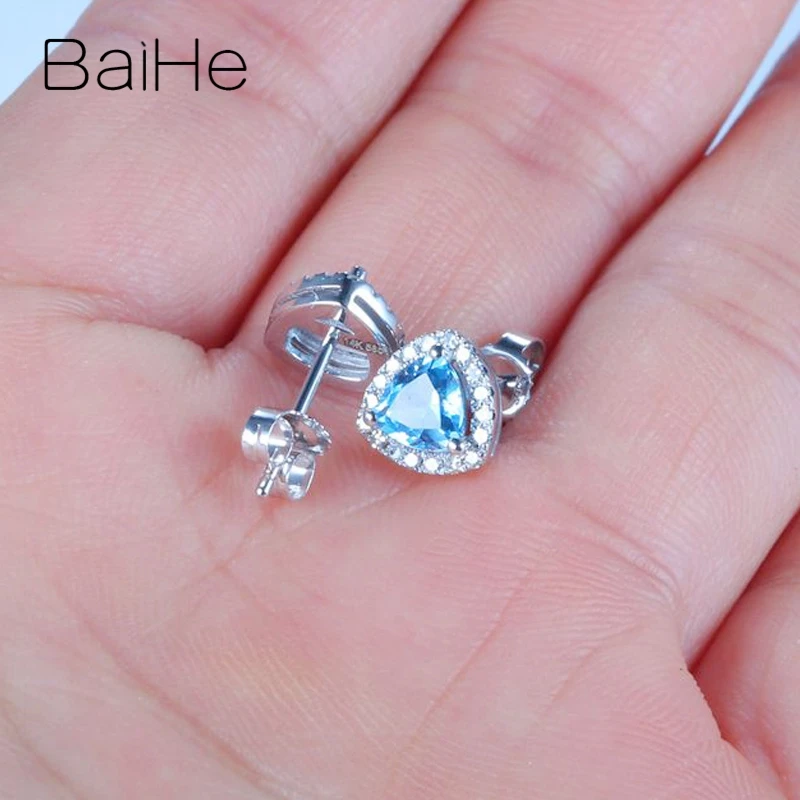 BAIHE, женские серьги с бриллиантами, 14 к, белое золото, 4,5 мм, натуральный голубой топаз, для помолвки, модные, свадебные, хорошее ювелирное изделие, подарочные серьги