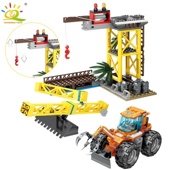 

HUIQIBAO Toys 339pcs 2in1 Rescue Engineering bulldozer Building Blocks For Children City Coast Guard Car Figure Bricks
