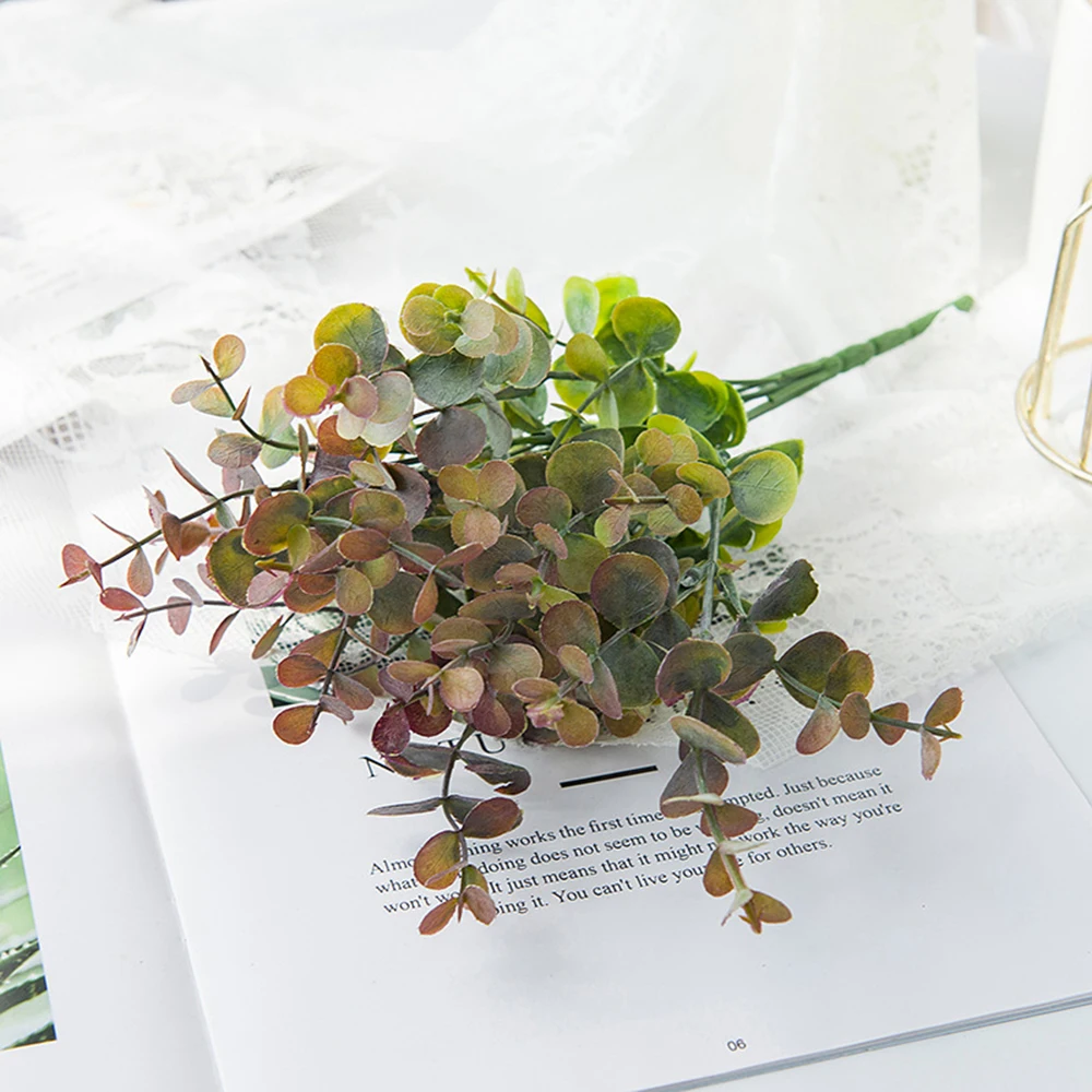 Tanio Sztuczne rośliny z tworzyw sztucznych liście 7 widelców zielony oddział eukaliptusa sklep