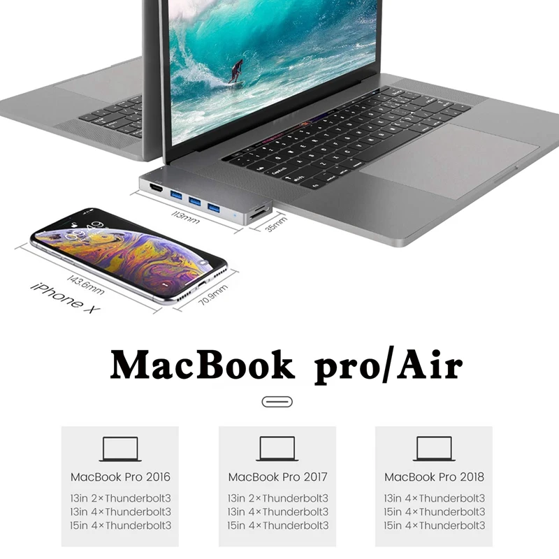 Thunderbolt-3 Type-C Hub 8 In 1 Card Reader USB3.1 Charger Adapter 4K HDMI for MacBook Pro ///Macbook Air 18