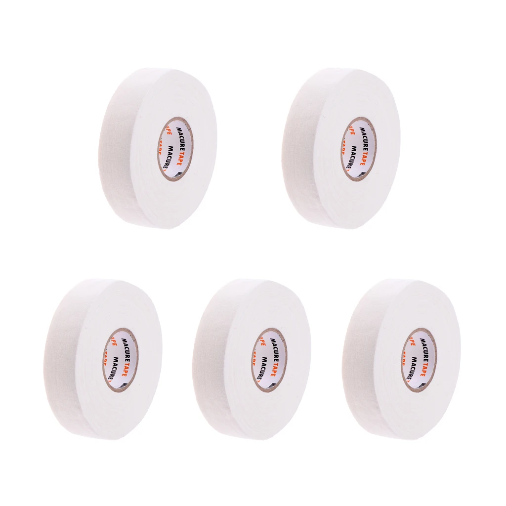 5 Roll White Cloth Hockey Stick Tape Wrap with Sticky Adhesive, 1