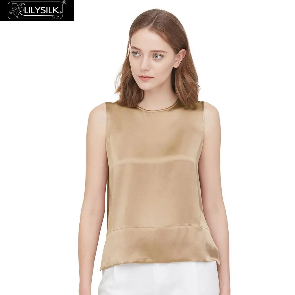 LilySilk шелковые топы элегантные с круглым вырезом Женские Новые - Цвет: Light Camel