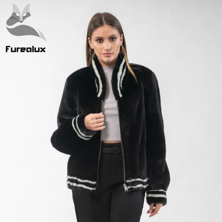 Furealux, бейсбольный стиль, новинка, короткая норковая шуба, короткая мужская норковая шуба, шуба для женщин, желтый цвет, настоящая норковая шуба, шуба с воротником, шуба