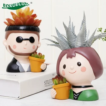 

Resin Vase Cartoon Character Small Flower Pot Human Face Vase Succulent Vase Flower Arrangement Living Room Desktop Ornaments