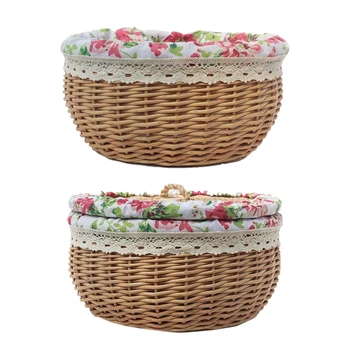 

Flower Pattern Rattan Storage Basket Fruit Snack Storage Box Picnic Basket Wedding Decoration Outdoor Home Desktop Decoration