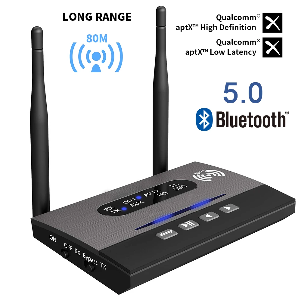 Bluetooth передатчик приемник длинный диапазон NFC Bluetooth 5,0 аудио адаптер AptX-LL HD оптический 3,5 мм RCA AUX для ТВ/домашней стерео