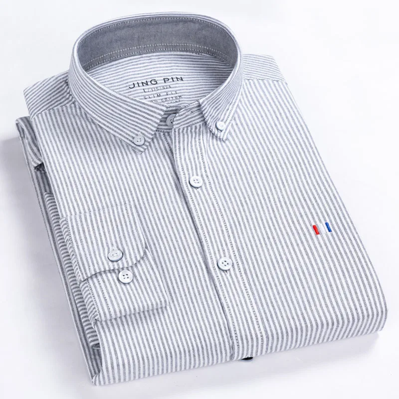 Nanquan Men Casual Regular-Fit Embroidery Long Sleeve Button Up Shirt 
