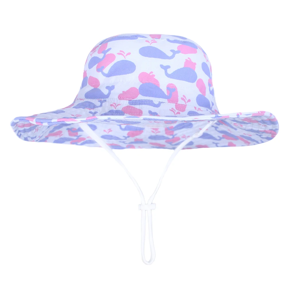 

Summer Hat Girl Sun Beach Bucket Hat Wide Brim String Whale Cap UV Protection Outdoor Accessory For Kids Toddlers
