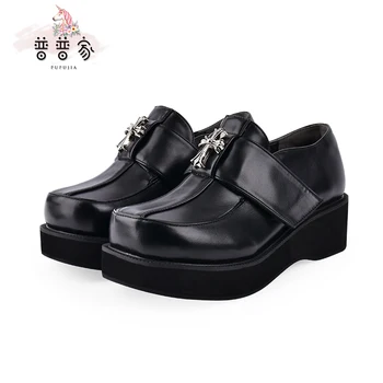 

Princess sweet lolita shoes Velcro sponge shoes cross middle heel punk wind college style JK uniform shoes fashion women pu155