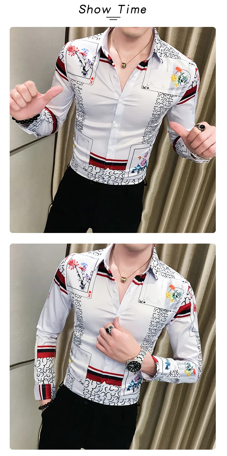 Camisa Masculina, Высококачественная Мужская рубашка, осень, рубашка с принтом, Мужская Уличная приталенная рубашка с длинным рукавом, мужские вечерние рубашки, смокинг