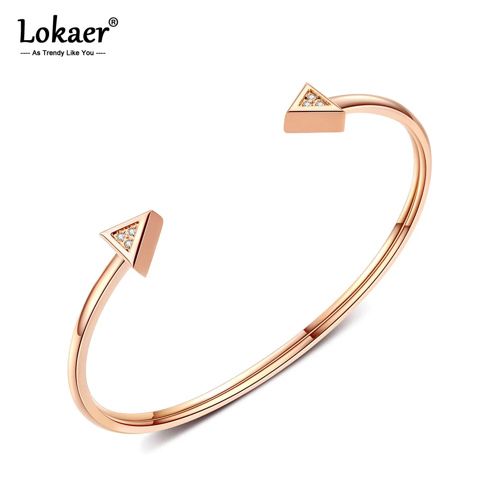 Lokaer трендовый из нержавеющей стали симметричный треугольник Открытый браслет для запястья для женщин офисный стиль CZ Кристалл женский браслет OGH959