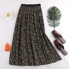 Новинка, осенняя богемная плиссированная юбка с геометрическим рисунком, Женская винтажная леопардовая юбка с завышенной талией, приталенная юбка трапециевидной формы с принтом