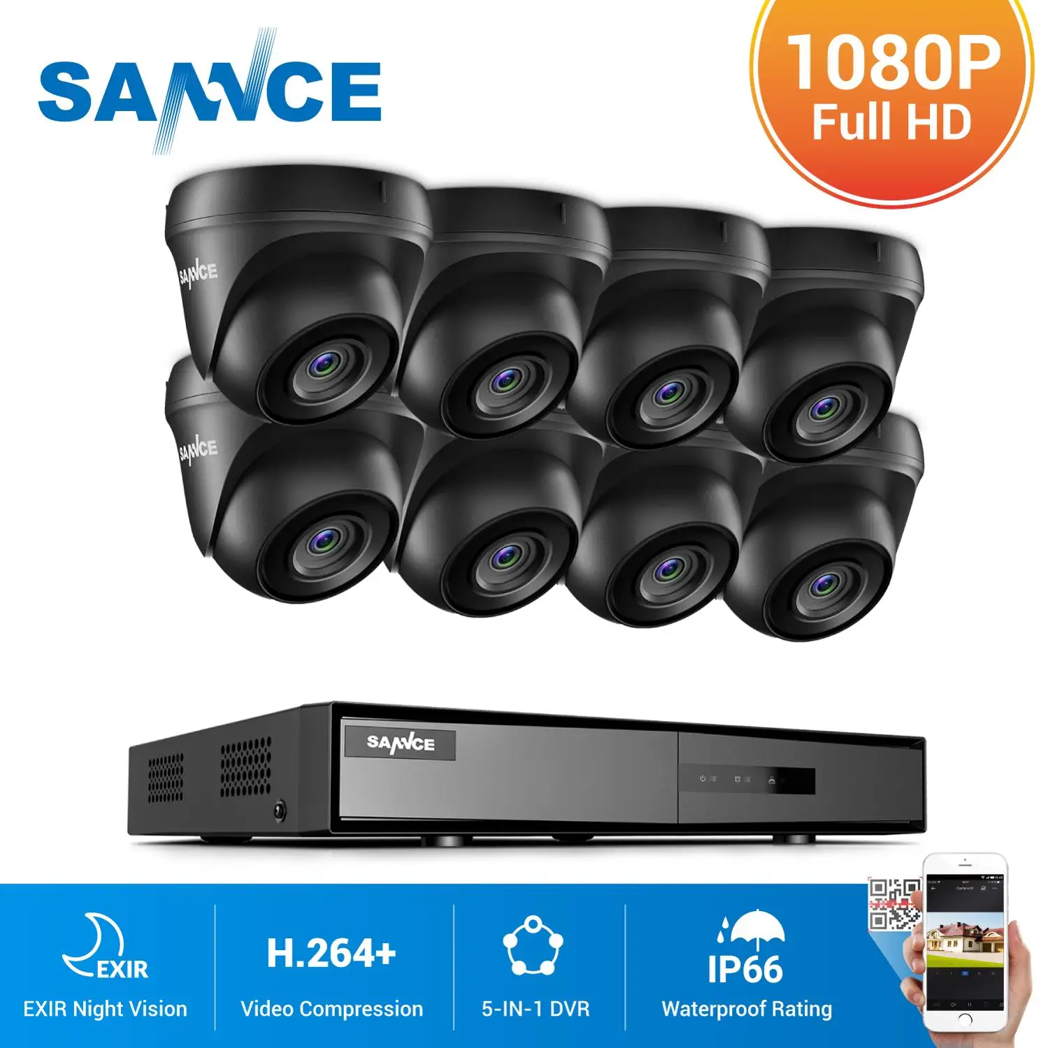 SANNCE 8CH 1080P Lite система безопасности Видео 5в1 1080N DVR с 4X 8X наружные Всепогодные Камеры