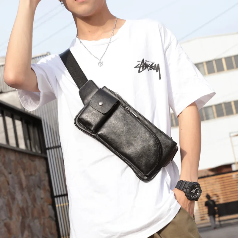 

New Style Korean-style Men Chest Chest Casual Trend Chest Pack Men Wallet pi zhi bao Black And White with Pattern Small Single F