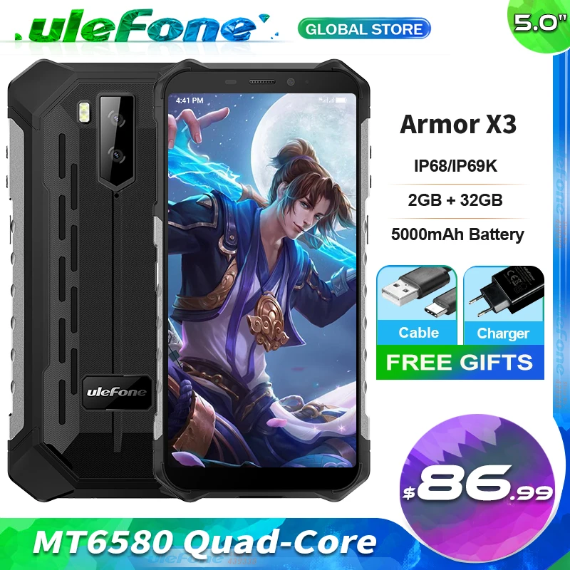 Ulefone Power X3 Водонепроницаемый смартфон IP68 5 &quotHD + Android 9 0 2 Гб оперативной памяти 32
