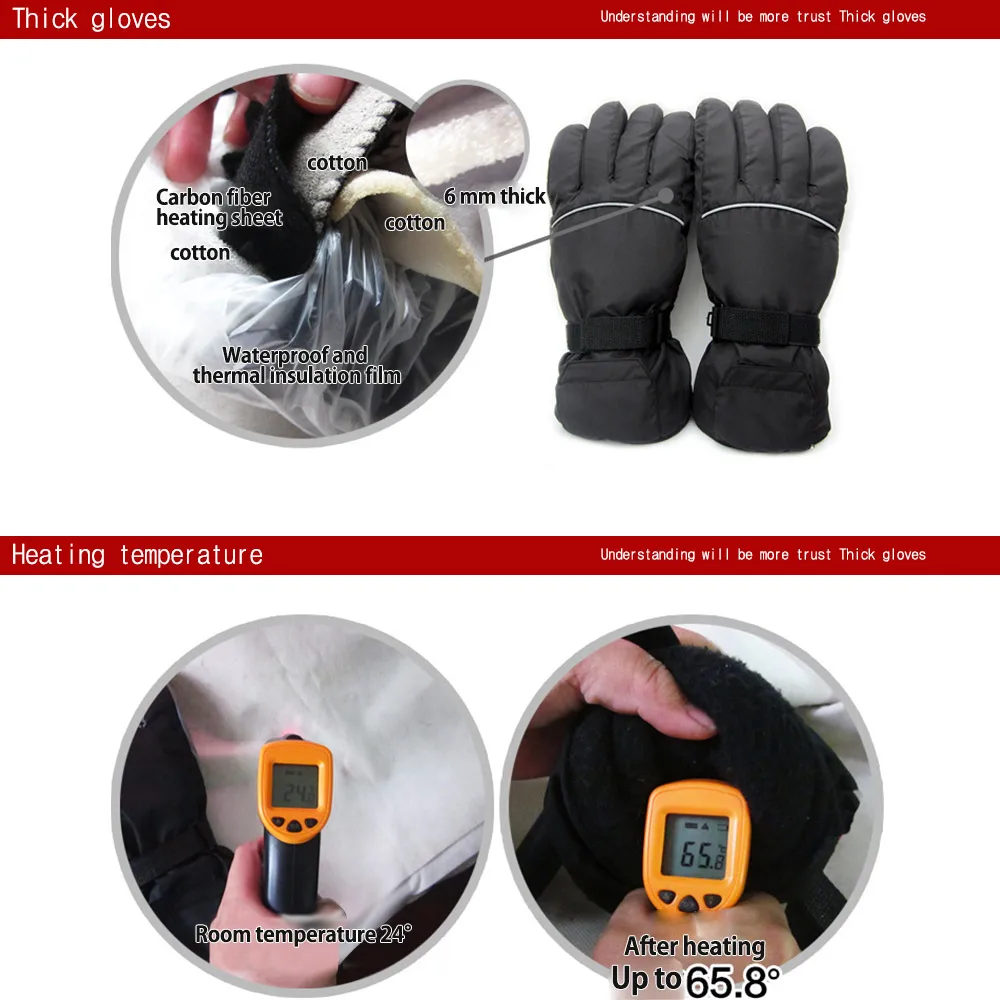 4.5V Electric Heating Gloves Skiing Gloves Battery Heated Gloves Temperature Control Rechargeable For Motorcycle Hunting Warm