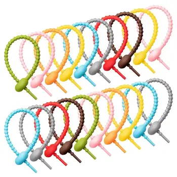 

20Pcs Silicone Cable Ties Zip Ties Reusable Headset Data Line Wire Ties Binder Self-Locking Fixing Ring Loop