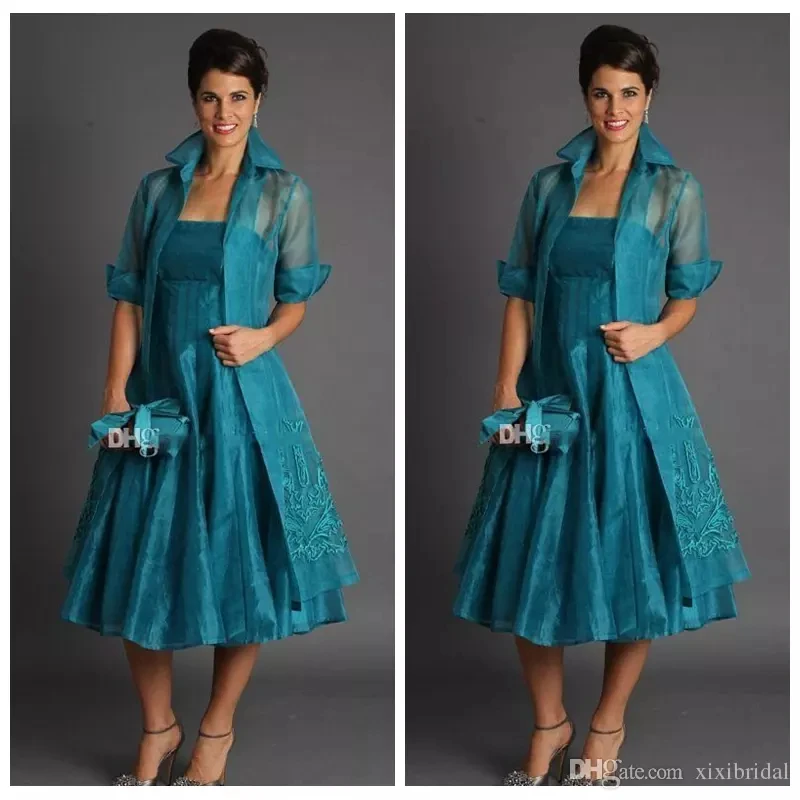 Hot8 Вечерние платья из органзы длиной до середины икры vestido novia, элегантные платья трапециевидной формы размера плюс, короткие платья для матери невесты с жакетом