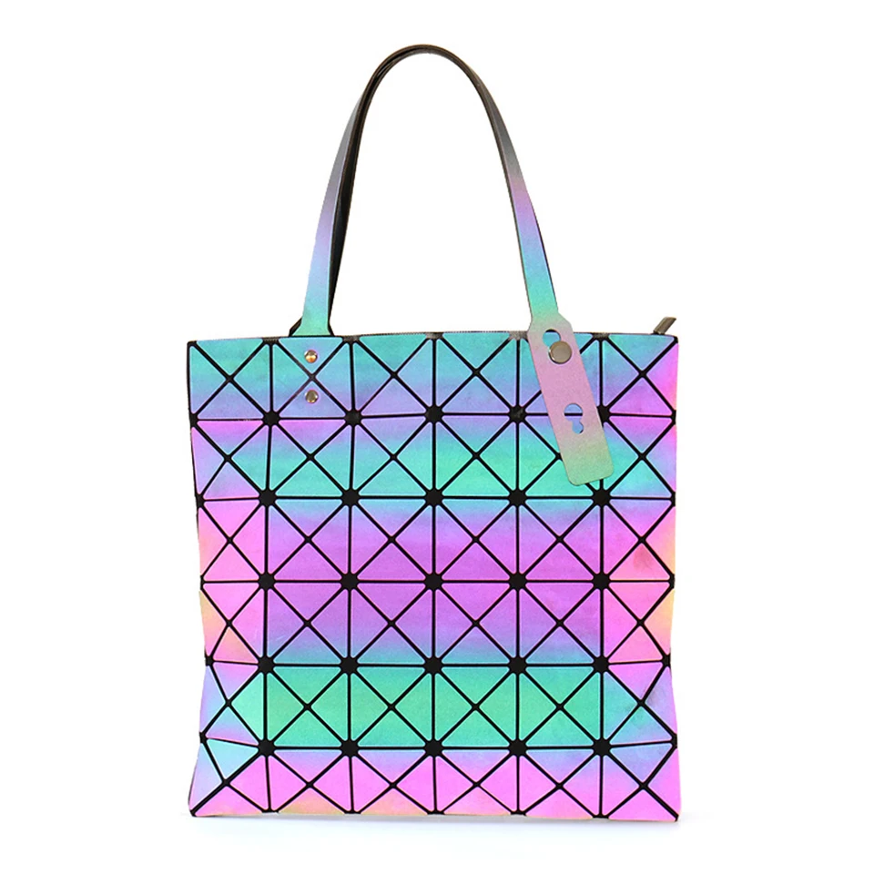 

Women Neon Purple Tote Bags with Zipper Geometric Bag Luxury Shoulder Bag Ladies Fold Summer Handbag Shopping Bag Laser Package